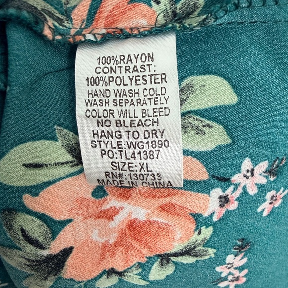 Umgee Boho Floral Babydoll Dress XL Bishop Sleeve Rayon Contrast - Picture 2 of 9